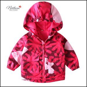 Toddler Windbreaker Jacket with Fleece Liner, Cartoon Print, Waterproof